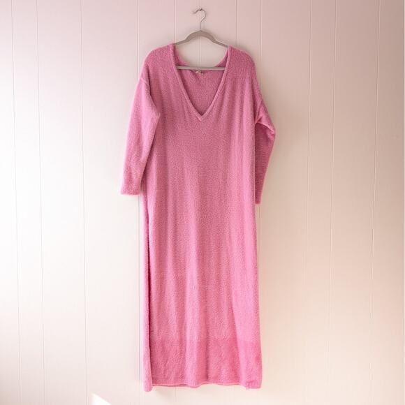 Intimately Free People Pink Fuzzy Girls Night In Maxi Pullover Dress, size M - Picture 1 of 10
